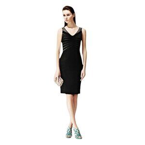 Reiss Black Sleeveless Stretch Mesh & Stripe Women's Bodycon Dress Size 2